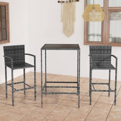 Set mobilier bar de grădină, 3 piese, gri, poliratan GartenMobel Dekor