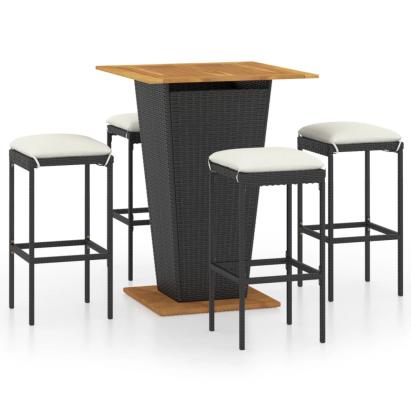 Set mobilier bar de grădină cu perne, 5 piese, negru, poliratan GartenMobel Dekor