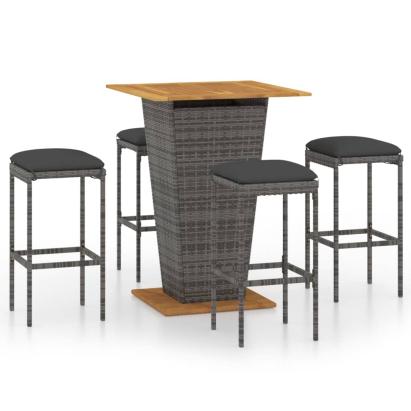 Set mobilier bar de grădină cu perne, 5 piese, gri, poliratan GartenMobel Dekor