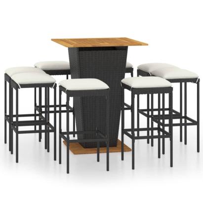 Set mobilier bar de grădină cu perne, 9 piese, negru, poliratan GartenMobel Dekor