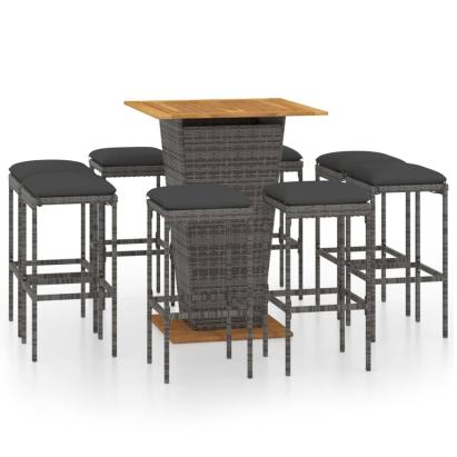 Set mobilier bar de grădină cu perne, 9 piese, gri, poliratan GartenMobel Dekor