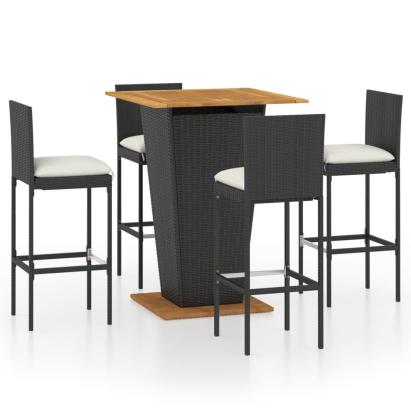 Set mobilier bar de grădină cu perne, 5 piese, negru, poliratan GartenMobel Dekor