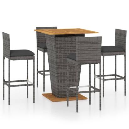 Set mobilier bar de grădină cu perne, 5 piese, gri, poliratan GartenMobel Dekor