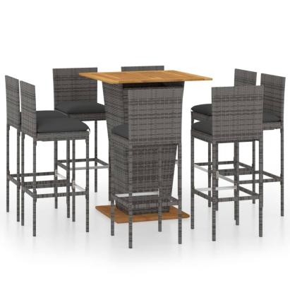 Set mobilier bar de grădină cu perne, 9 piese, gri, poliratan GartenMobel Dekor
