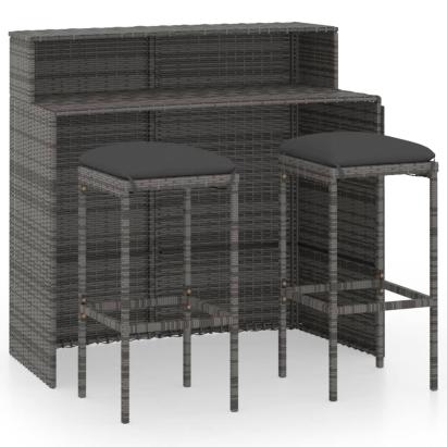 Set mobilier bar de grădină cu perne, 3 piese, gri GartenMobel Dekor