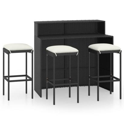Set mobilier bar de grădină cu perne, 4 piese, negru GartenMobel Dekor