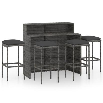 Set mobilier bar de grădină cu perne, 5 piese, gri GartenMobel Dekor