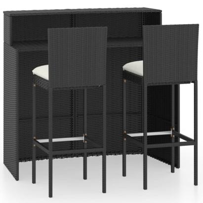 Set mobilier bar de grădină cu perne, 3 piese, negru GartenMobel Dekor
