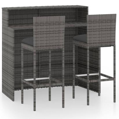 Set mobilier de bar de grădină cu perne, 3 piese, gri GartenMobel Dekor