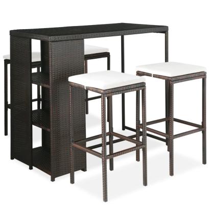 Set mobilier bar de grădină cu perne, 5 piese, maro, poliratan GartenMobel Dekor