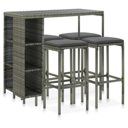 Set mobilier bar de grădină cu perne, 5 piese, gri, poliratan GartenMobel Dekor