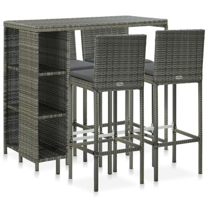 Set mobilier bar de grădină cu perne, 5 piese, gri, poliratan GartenMobel Dekor