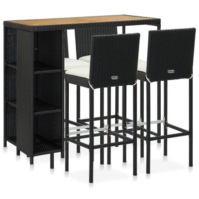 Set mobilier bar de grădină cu perne, 5 piese, negru, poliratan GartenMobel Dekor