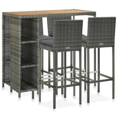 Set mobilier bar de grădină cu perne, 5 piese, gri, poliratan GartenMobel Dekor