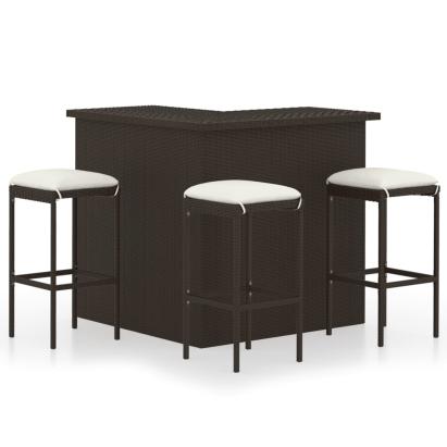 Set mobilier bar de grădină cu perne, 4 piese, maro, poliratan GartenMobel Dekor