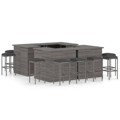 Set de bar de grădină cu perne, 16 piese, gri, poliratan GartenMobel Dekor