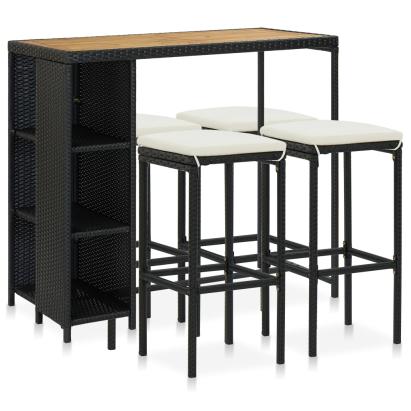 Set mobilier bar de grădină cu perne, 5 piese, negru, poliratan GartenMobel Dekor