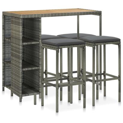 Set mobilier bar de grădină cu perne, 5 piese, gri, poliratan GartenMobel Dekor