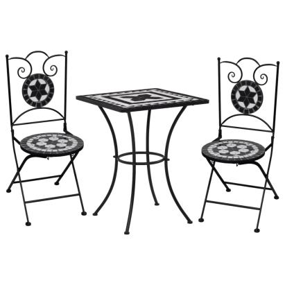 Set de bistro mozaic, 3 piese, negru & alb, placă ceramică GartenMobel Dekor