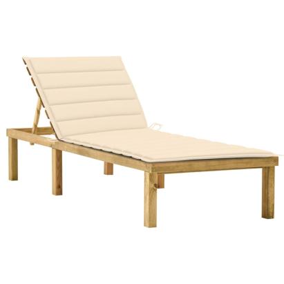 Șezlong cu pernă crem, lemn de pin tratat GartenMobel Dekor