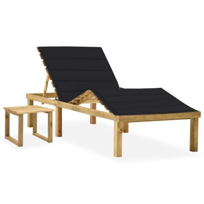 Șezlong de grădină cu masă și pernă, lemn de pin tratat GartenMobel Dekor