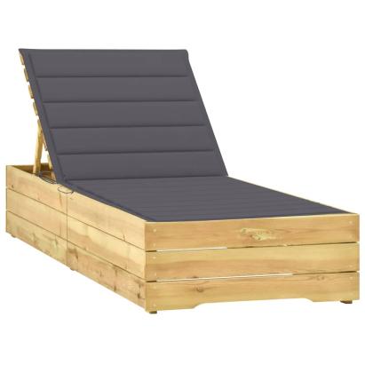 Șezlong cu pernă antracit, lemn de pin tratat GartenMobel Dekor