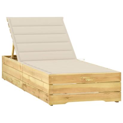 Șezlong cu pernă crem, lemn de pin tratat GartenMobel Dekor