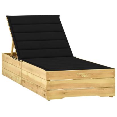 Șezlong cu pernă neagră, lemn de pin tratat GartenMobel Dekor