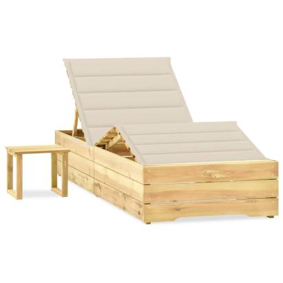 Șezlong de grădină cu masă și pernă, lemn de pin tratat GartenMobel Dekor