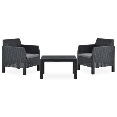 Set mobilier de grădină cu perne, 3 piese, antracit, PP ratan GartenMobel Dekor