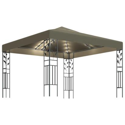 Pavilion cu șiruri de lumini LED, gri taupe, 3x3m, GartenMobel Dekor