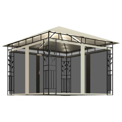 Pavilion cu plasă anti-țânțari si lumini LED, crem, 3x3x2,73m GartenMobel Dekor