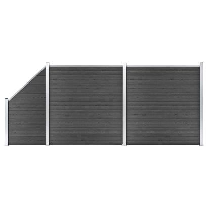 Set de panouri de gard, negru, 446x (105-186) cm, WPC   GartenMobel Dekor