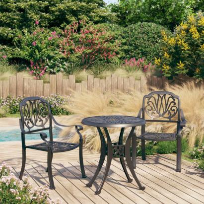 Set mobilier bistro, 3 piese, negru, aluminiu turnat GartenMobel Dekor