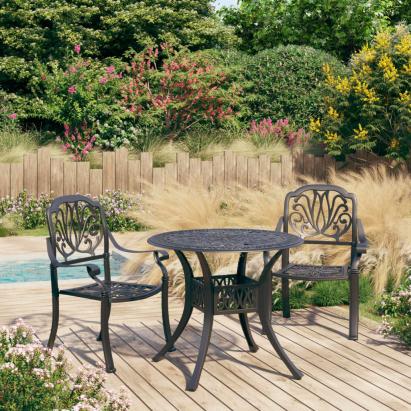 Set mobilier bistro, 3 piese, negru, aluminiu turnat GartenMobel Dekor