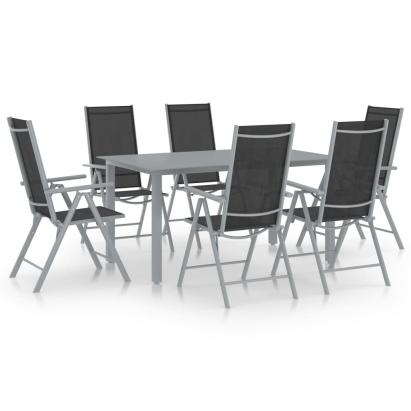 Set mobilier de grădină, 7 piese, argintiu și negru, aluminiu GartenMobel Dekor