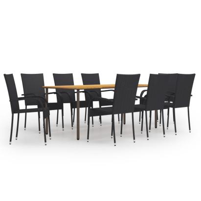 Set mobilier de grădină, 9 piese, negru, poliratan GartenMobel Dekor