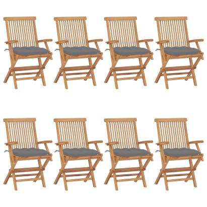 Scaune de grădină cu perne gri, 8 buc., lemn masiv de tec GartenMobel Dekor