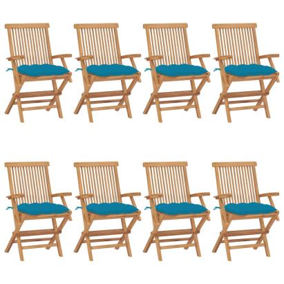 Scaune grădină cu perne albastru deschis 8 buc. lemn masiv tec GartenMobel Dekor