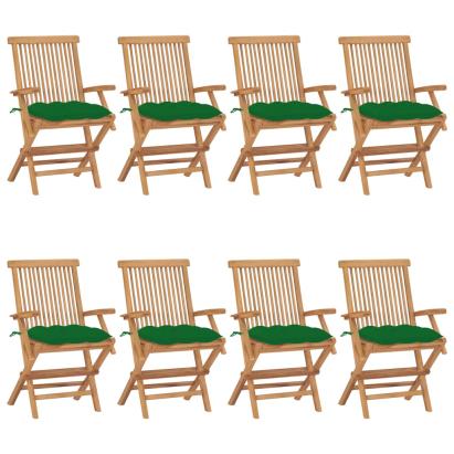 Scaune de grădină cu perne verzi, 8 buc., lemn masiv de tec GartenMobel Dekor