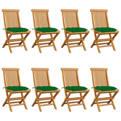 Scaune de grădină cu perne verzi, 8 buc., lemn masiv de tec GartenMobel Dekor