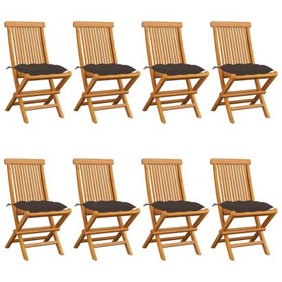 Scaune de grădină cu perne gri taupe, 8 buc., lemn masiv de tec GartenMobel Dekor