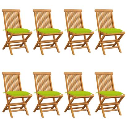 Scaune grădină cu perne verde aprins, 8 buc. lemn masiv de tec GartenMobel Dekor