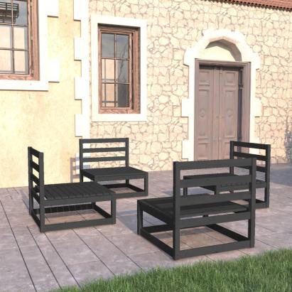 Set mobilier de grădină, 4 piese, negru, lemn masiv de pin GartenMobel Dekor