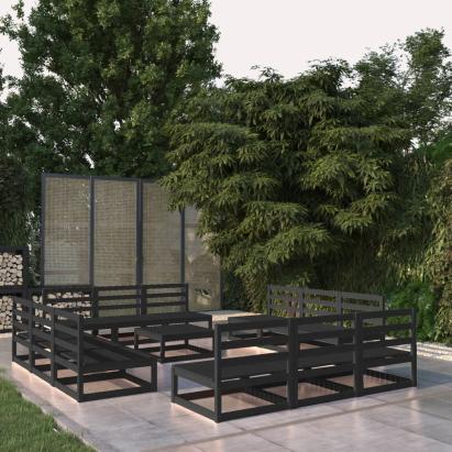 Set mobilier de grădină, 13 piese, negru, lemn masiv de pin GartenMobel Dekor