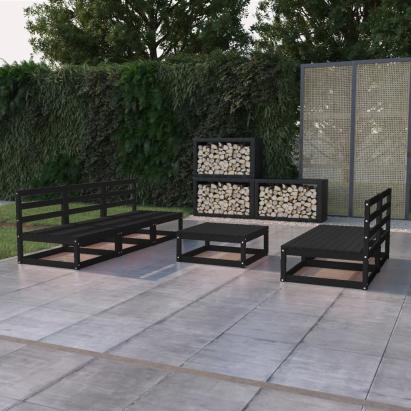 Set mobilier de grădină, 6 piese, negru, lemn masiv de pin GartenMobel Dekor
