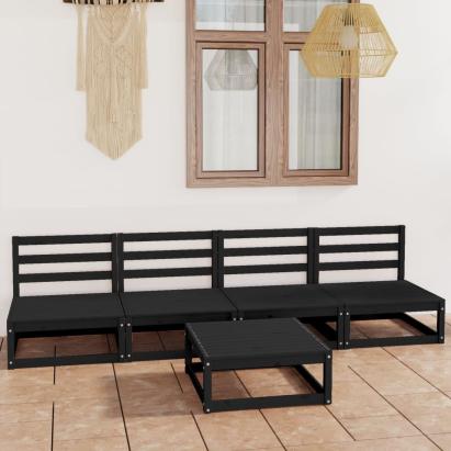 Set mobilier de grădină, 5 piese, negru, lemn masiv de pin GartenMobel Dekor