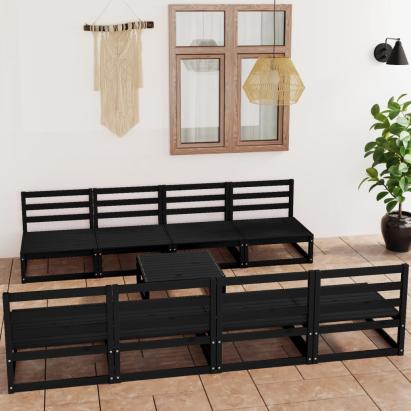 Set mobilier de grădină, 9 piese, negru, lemn masiv de pin GartenMobel Dekor