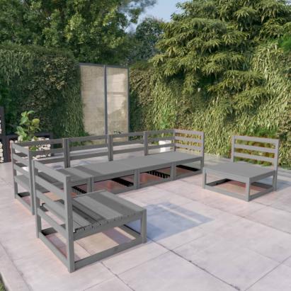 Set mobilier de grădină, 6 piese, gri, lemn masiv de pin GartenMobel Dekor