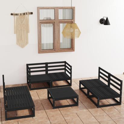 Set mobilier de grădină, 7 piese, negru, lemn masiv de pin GartenMobel Dekor